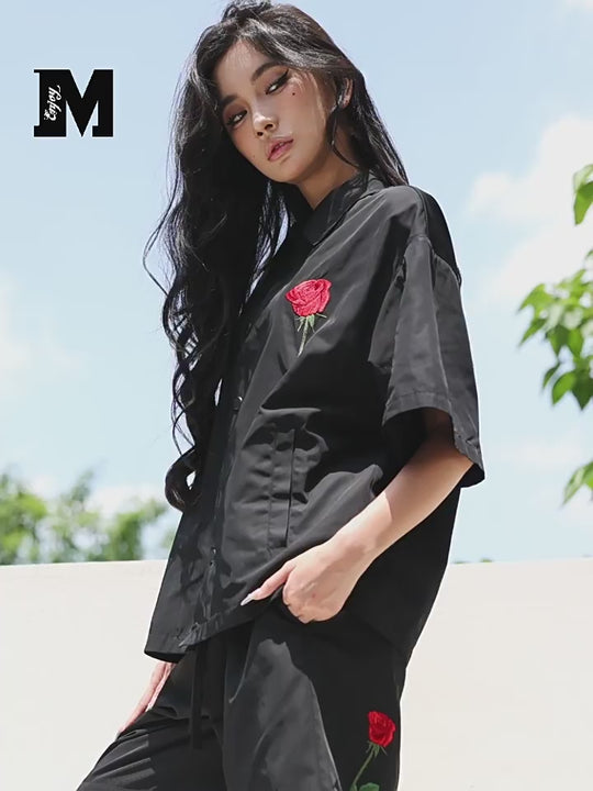 MEDM Red Rose Embroidered Shorts