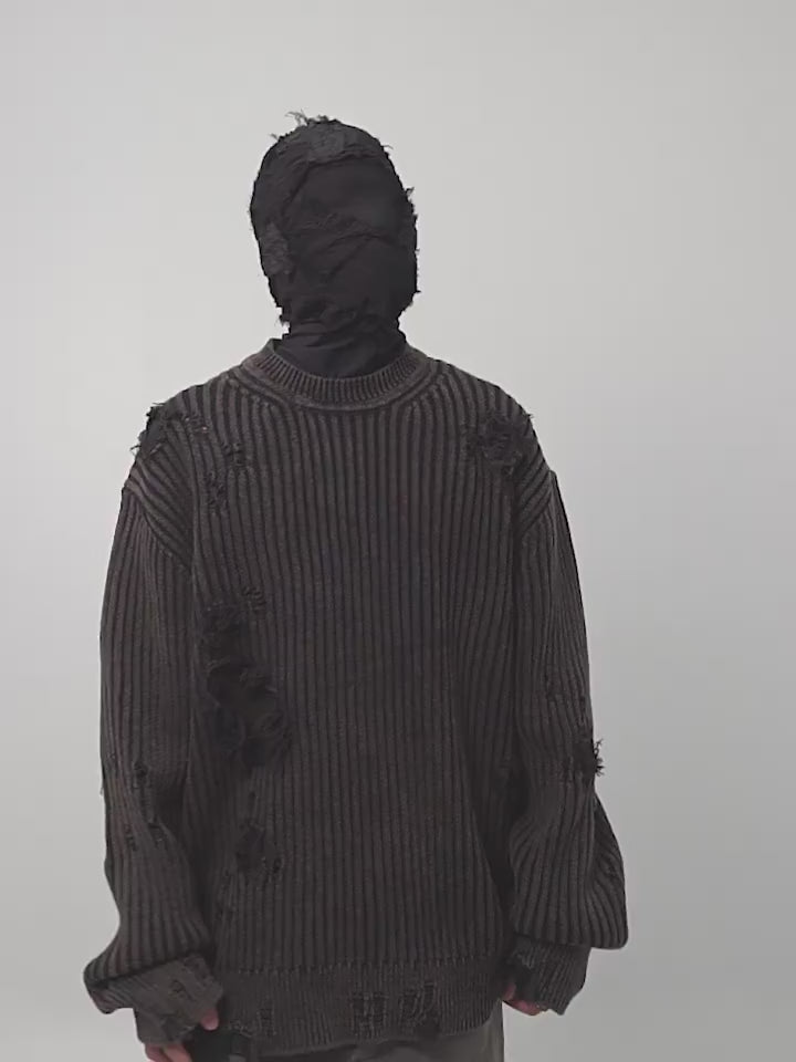 UNDERWATER Washed Handmade Destruction Patchwork Knit Sweater Gray