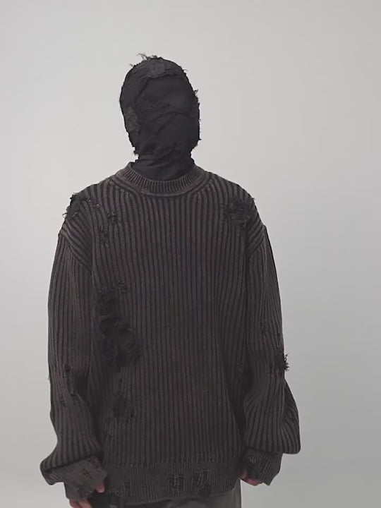 UNDERWATER Washed Handmade Destruction Patchwork Knit Sweater Gray