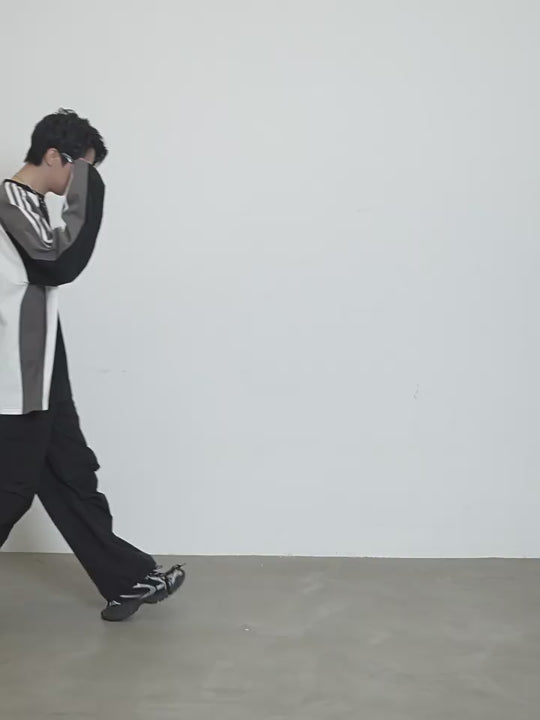 Harsh and Cruel Retro Striped Logo Color Block Long Sleeve Tee