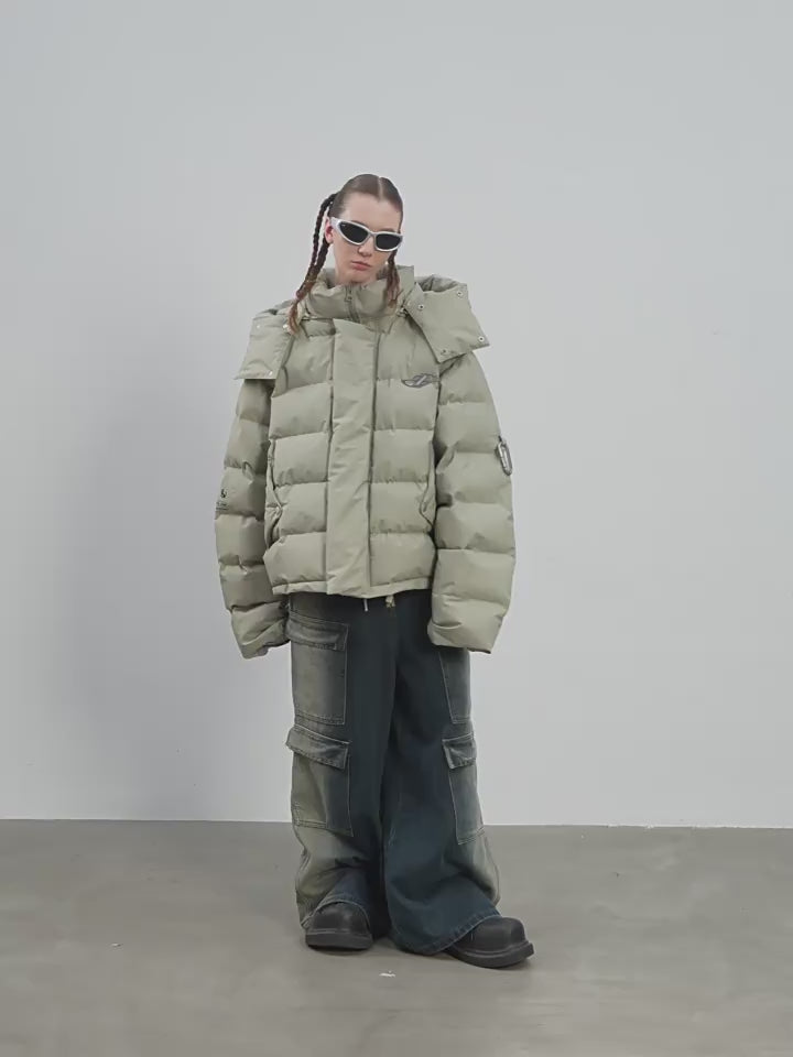 Harsh and Cruel Stand Up Collar Metal Logo Padded Jacket