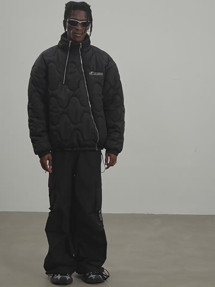 Harsh and Cruel Quilted Pattern Irregular Zipper Down Jacket
