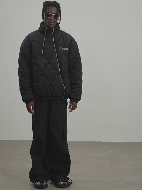 Harsh and Cruel Quilted Pattern Irregular Zipper Down Jacket