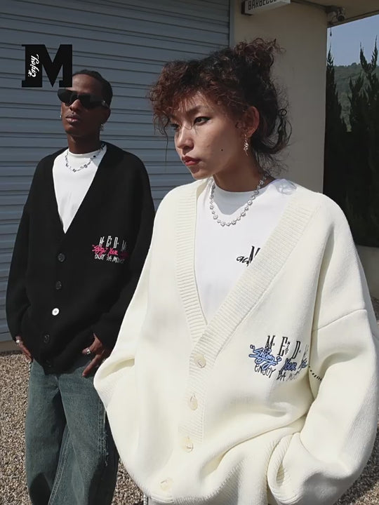 MEDM V Neck Embroidered Knit Cardigan