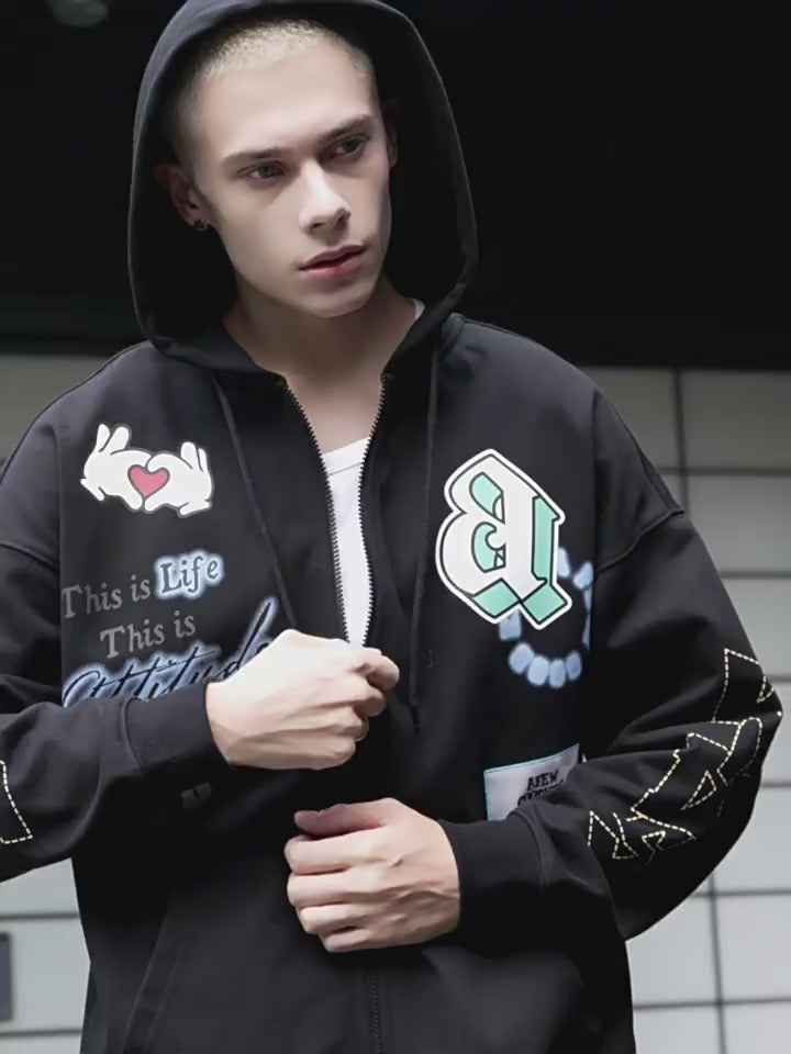 AFGK Graffiti Embroidery Zipper Hoodie