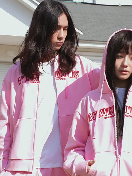 AFGK Big Logo Heart Embroidery Zipper Hoodie