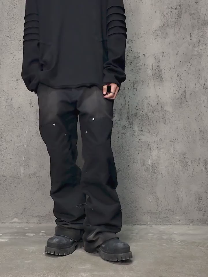 UNDERWATER Deconstructed Metal Rivets Canvas Cargo Work Pants