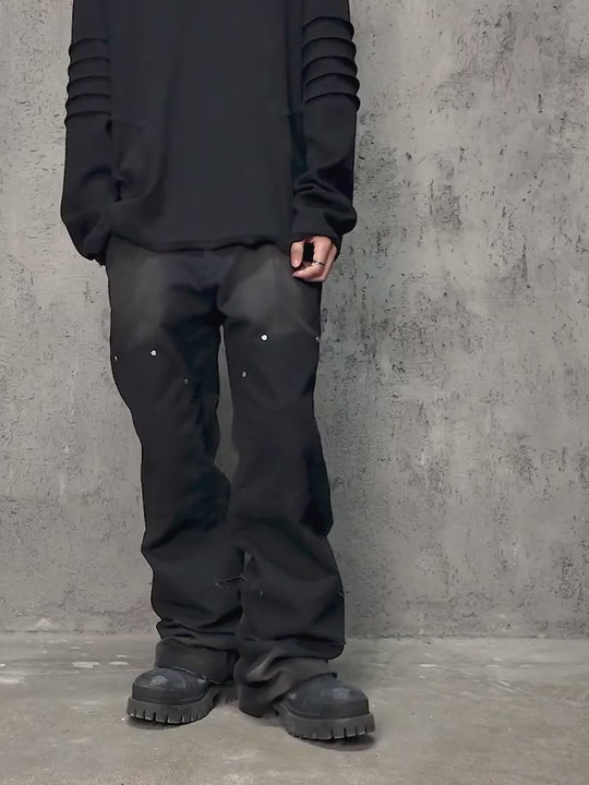 UNDERWATER Deconstructed Metal Rivets Canvas Cargo Work Pants