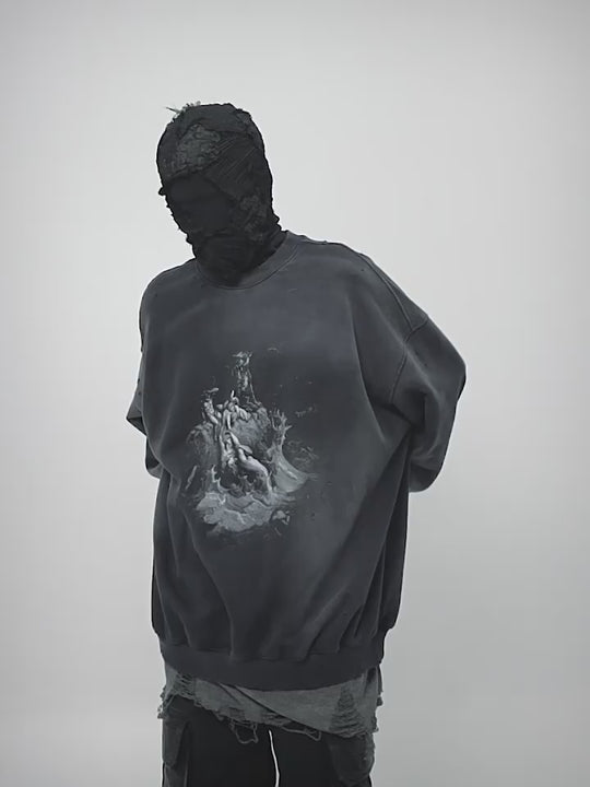 UNDERWATER Destruction The Deluge Faded Print Sweatshirt