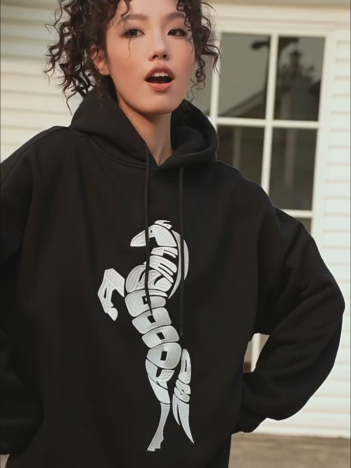 AFGK Morphing Font Horse Printed Embroidery Hoodie