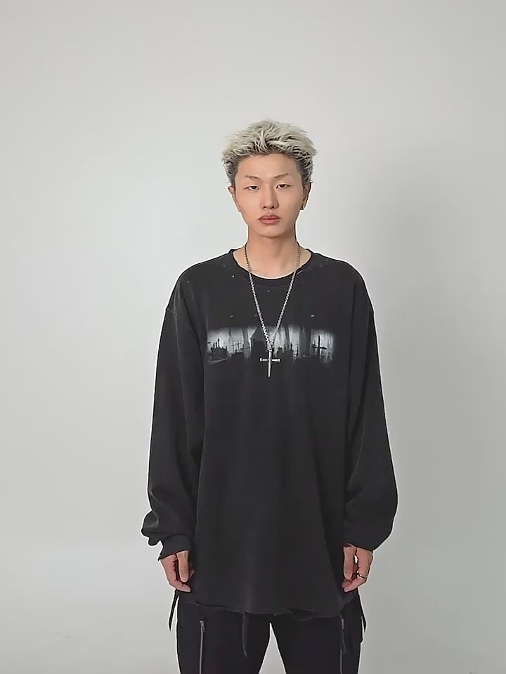 UNDERWATER Cemetery Printed Long Sleeve Tee