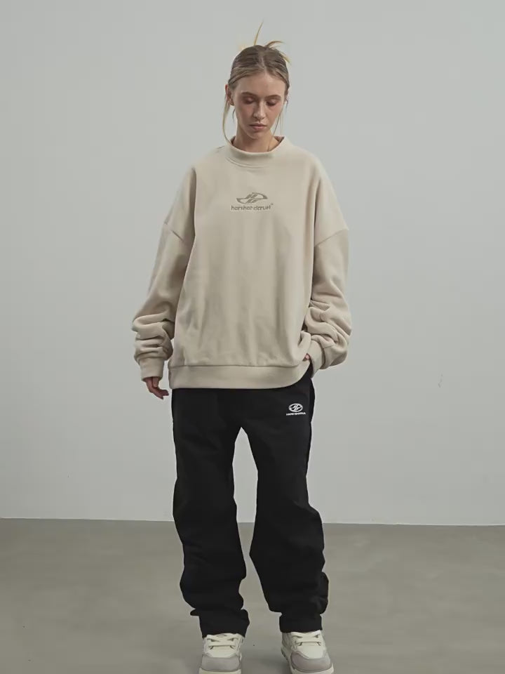 Harsh and Cruel Embroidered Logo Fleece Round Neck Sweater