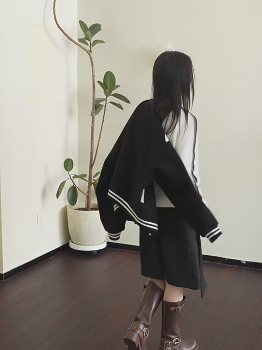 Harsh and Cruel Contrast Stitching Embroidered Varsity Jacket