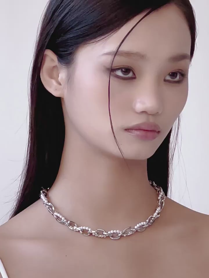 NboStore Cyberpunk Twisted Splicing Pearl Necklace | Face 3 Face