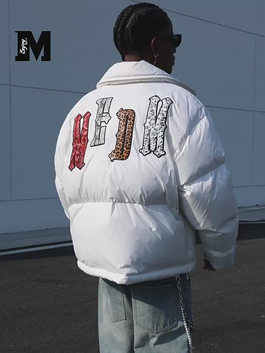 MEDM Multi Patchwork Leather Lapel Down Jacket