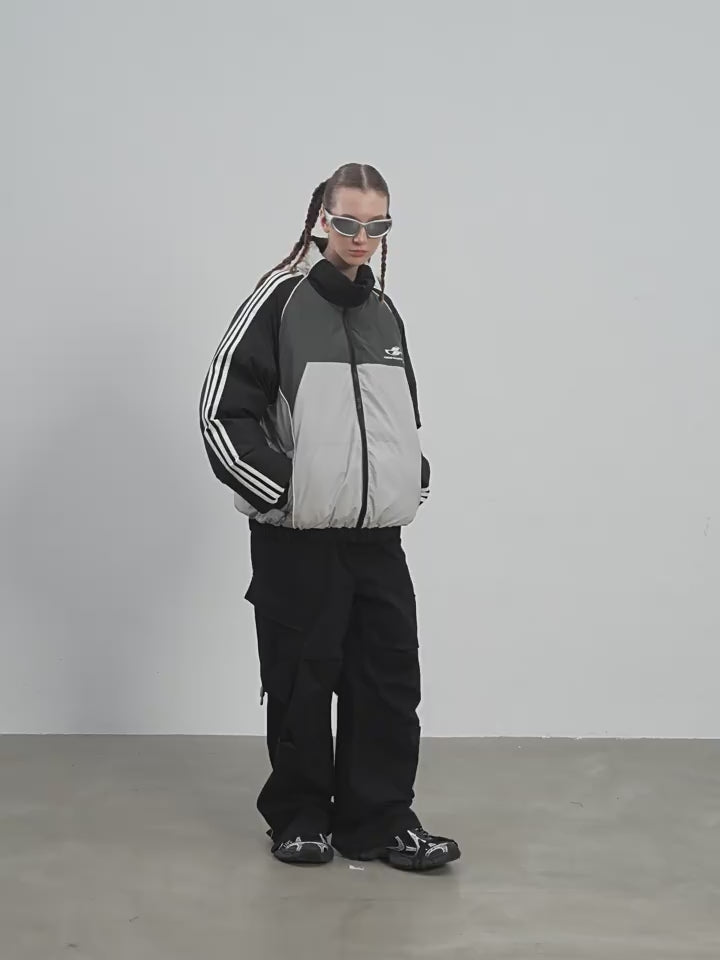 Harsh and Cruel Contrast Splicing Striped Logo Jacket