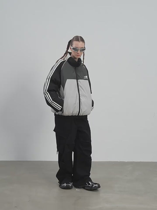 Harsh and Cruel Contrast Splicing Striped Logo Jacket