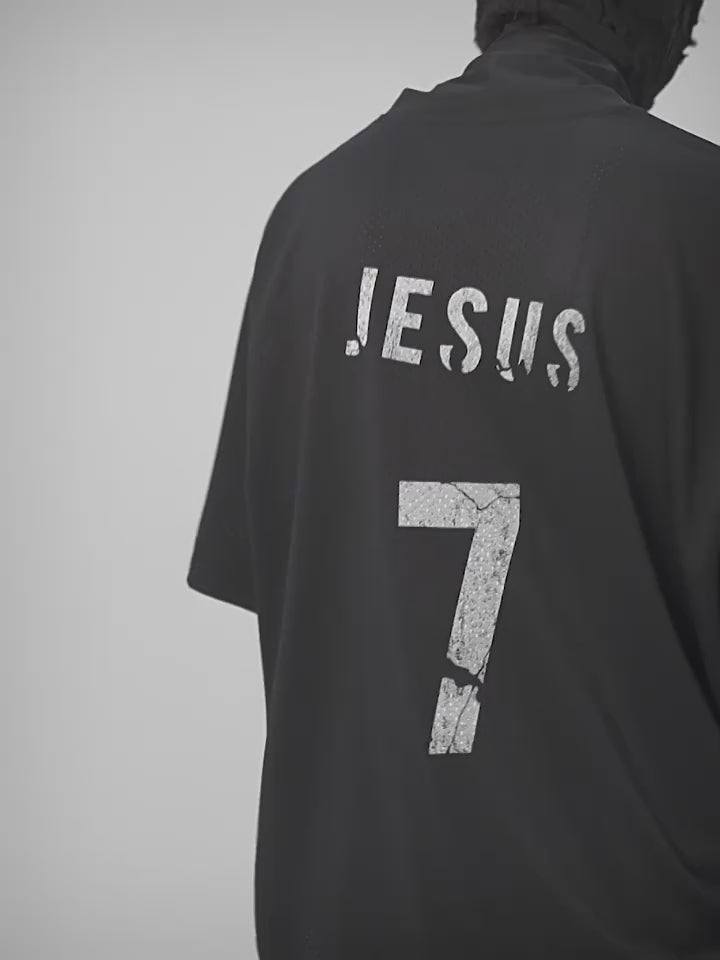 UNDERWATER Number 7 Cracked Aged Printed Mesh Jersey Tee
