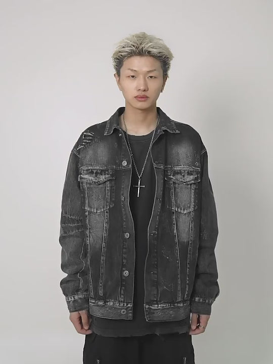 UNDERWATER Sand Wash Cut Destroyed Denim Jacket