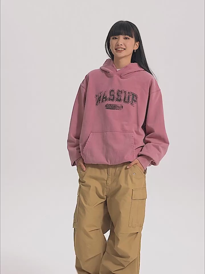 Wassup House Destruction Print Washed Hoodie