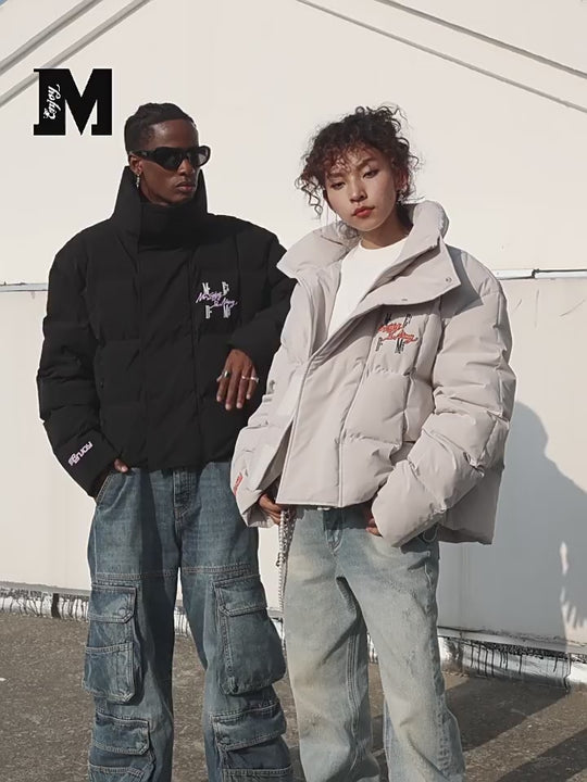 MEDM Standing Collar Embroidery Short Down Jacket