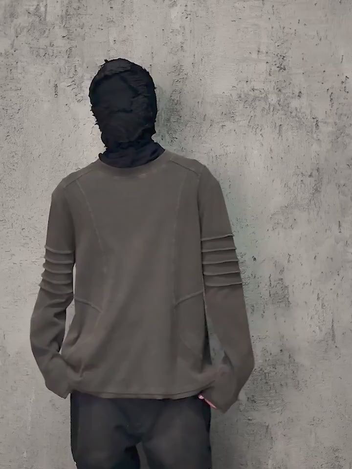 UNDERWATER Washed Pleated Deconstructed Patchwork Sweatshirt Brown