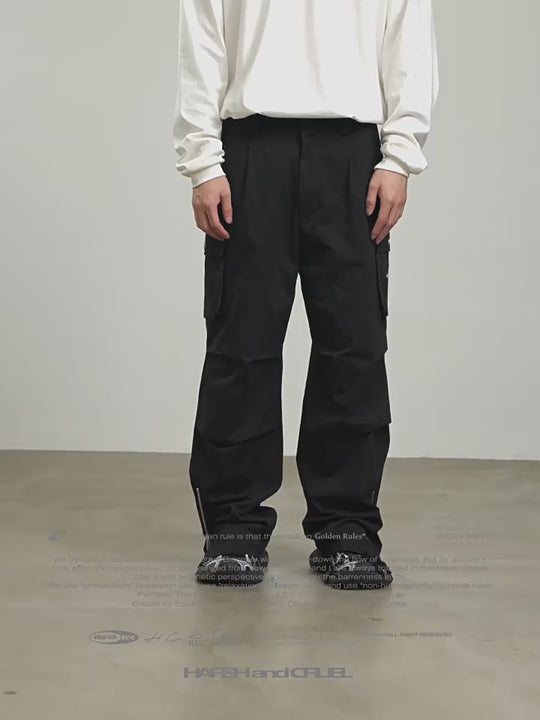 Harsh and Cruel Double Knee Pleated Contour Zip Work Pants