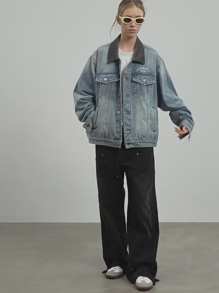 Harsh and Cruel Embossed Logo Denim Jacket