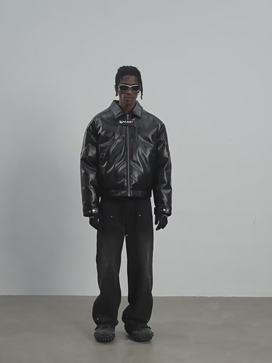 Harsh and Cruel Embroidered Logo Leather Motor Jacket