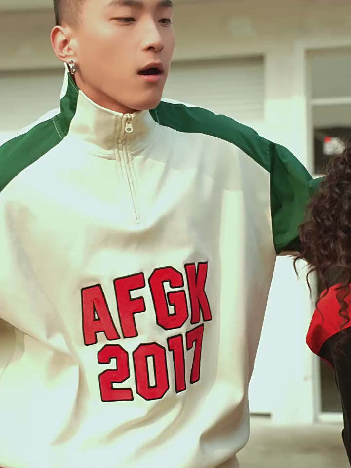 AFGK Standing Collar Patchwork Color Blocking Sweatshirt