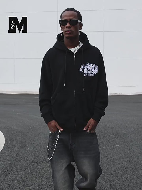 MEDM Small Flowers Embroidery Zipper Hoodie