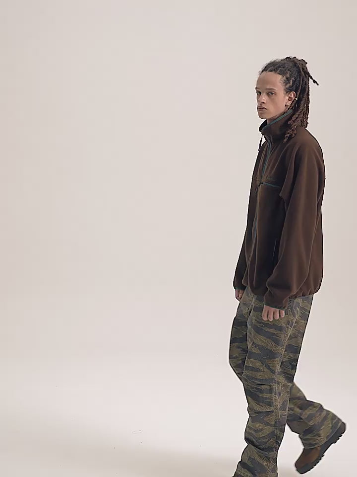 Wassup House Contrasting Edge Zipper Fleece Jacket