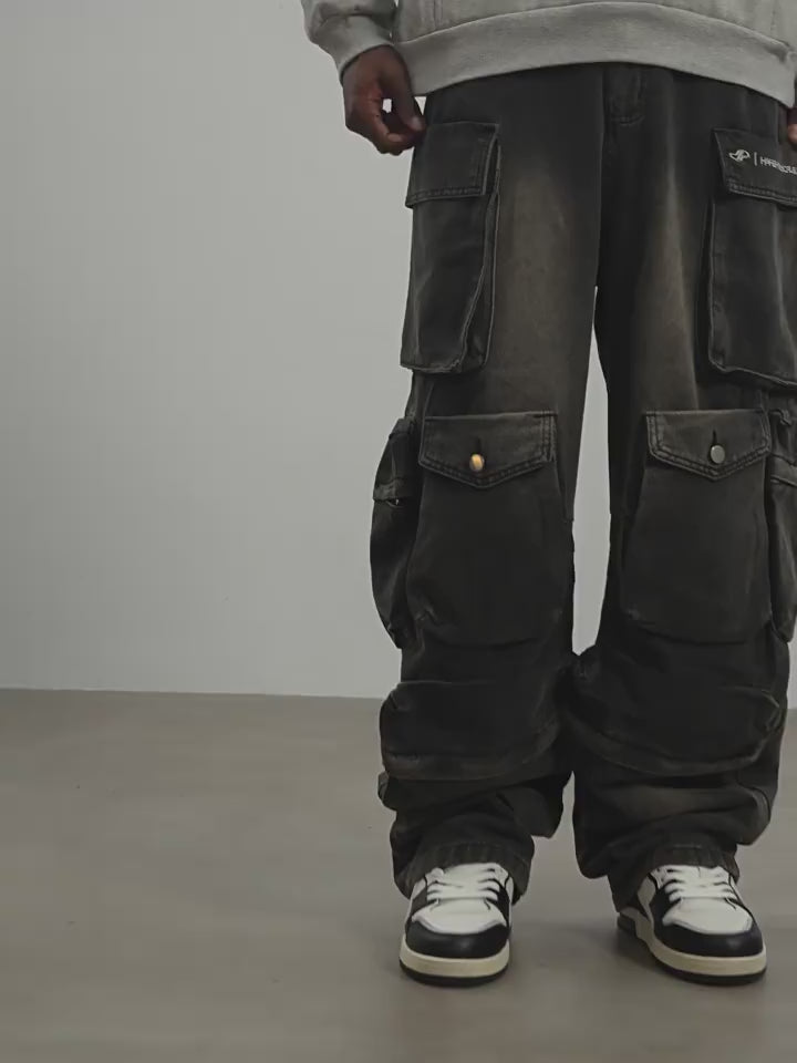 Harsh and Cruel Multi Pocket Washed Baggy Denim