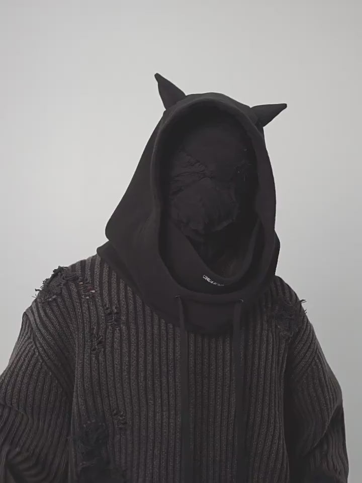 UNDERWATER Logo Embroidered Devil Horn Balaclava Hat