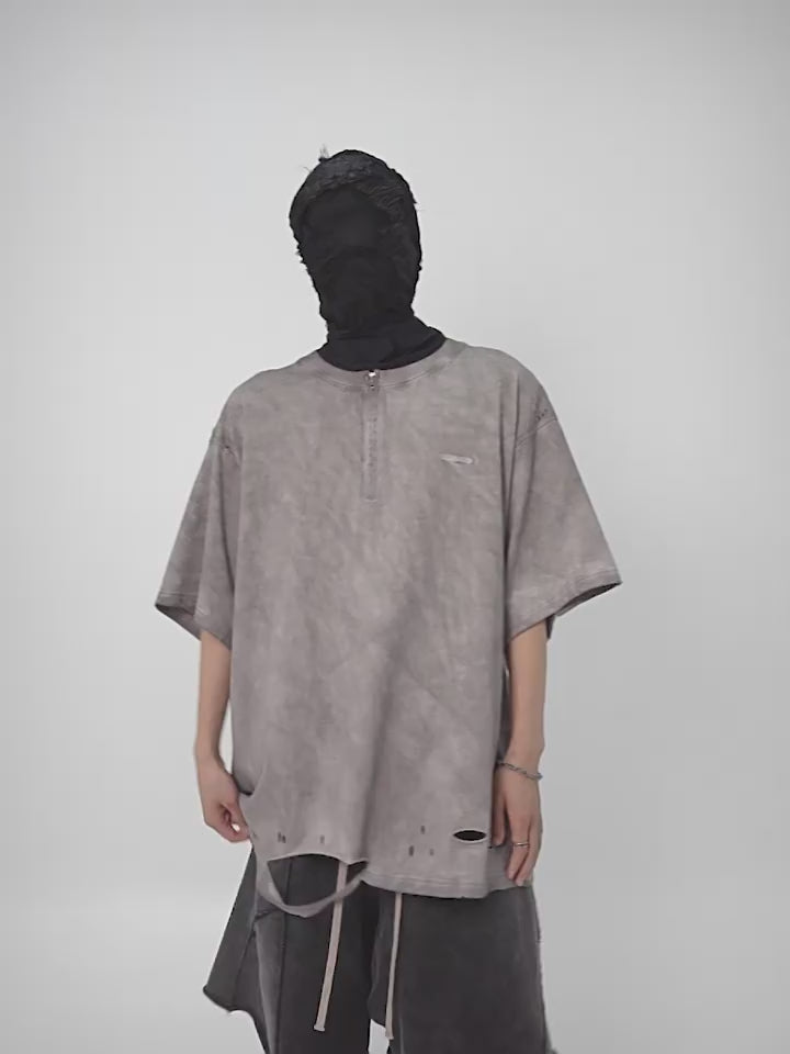 UNDERWATER Destruction Cross Deconstruction Zipper Tee Gray