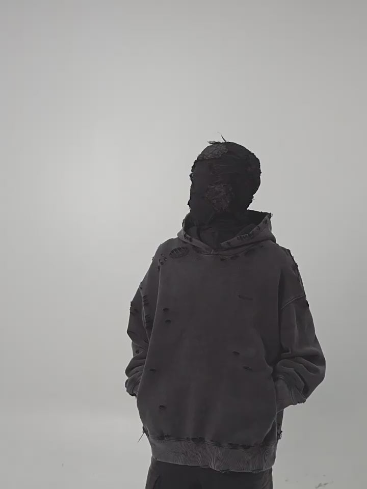 UNDERWATER Damaged Faded Logo Embroidered Hoodie