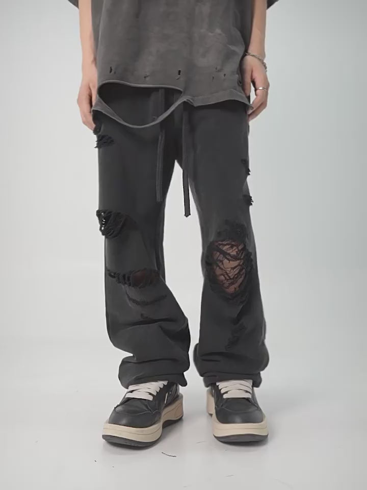 UNDERWATER Destroyed Messy Needle Embroidery Sweatpants