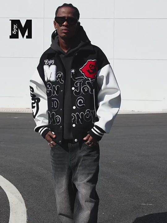 MEDM Red Rose Patchwork Varsity Jacket