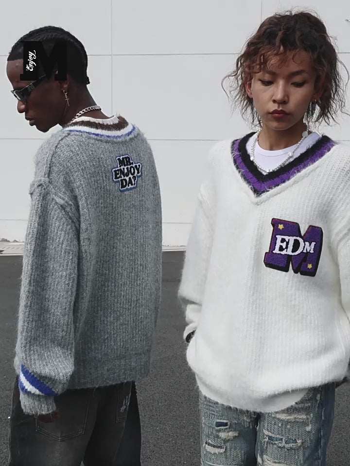 MEDM V Neck Logo Knit Sweater