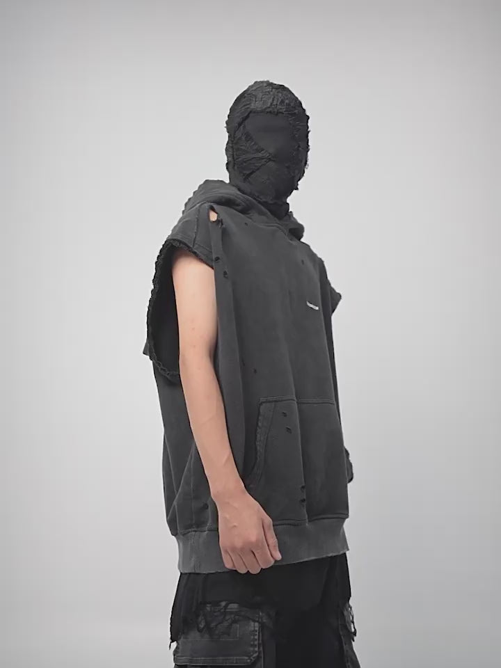 UNDERWATER Destruction Faded Spliced Sleeveless Hoodie