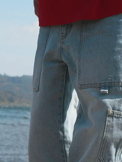 AFGK Rivet Multi Pocket Washed Lumberjack Denim Jeans