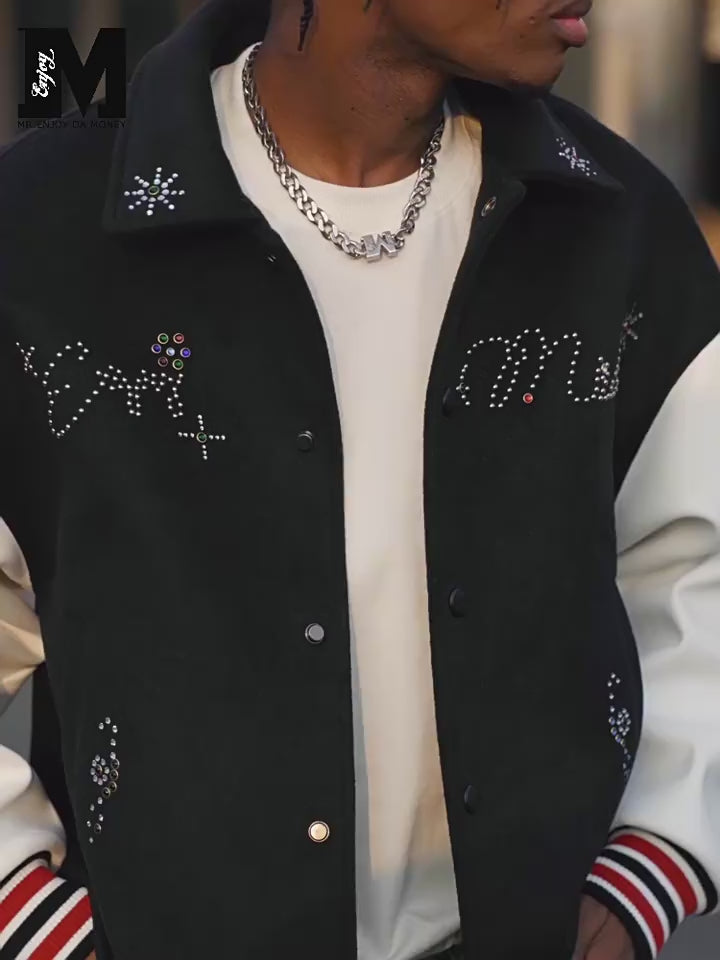 MEDM Jeweled Hot Diamond Baseball Jacket