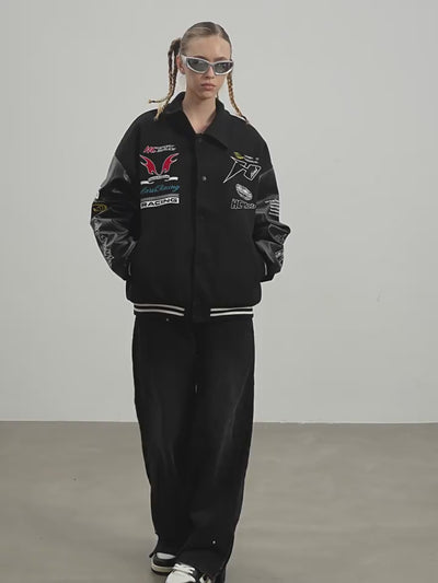 Harsh and Cruel Embroidered Racing Varsity Jacket