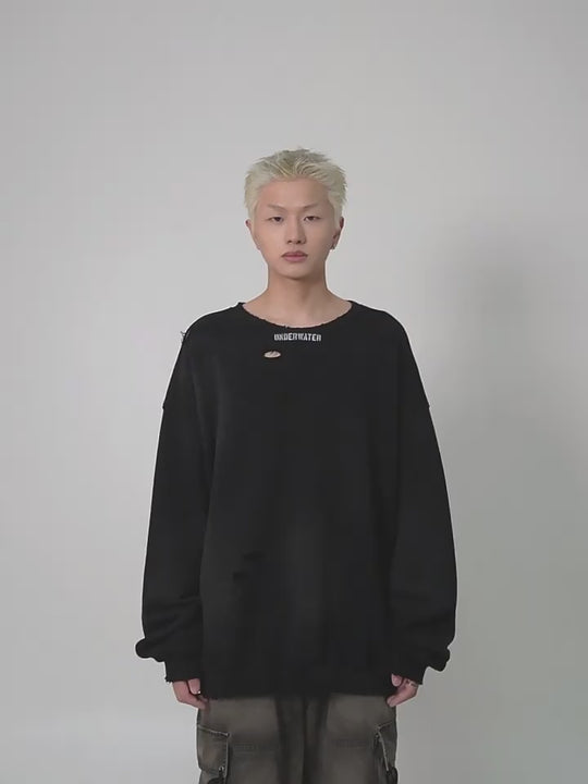 UNDERWATER Mottled Aged Logo Print Sweatshirt