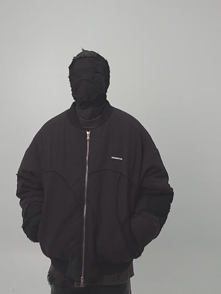 UNDERWATER Washed Textured Patchwork Bomber Jacket