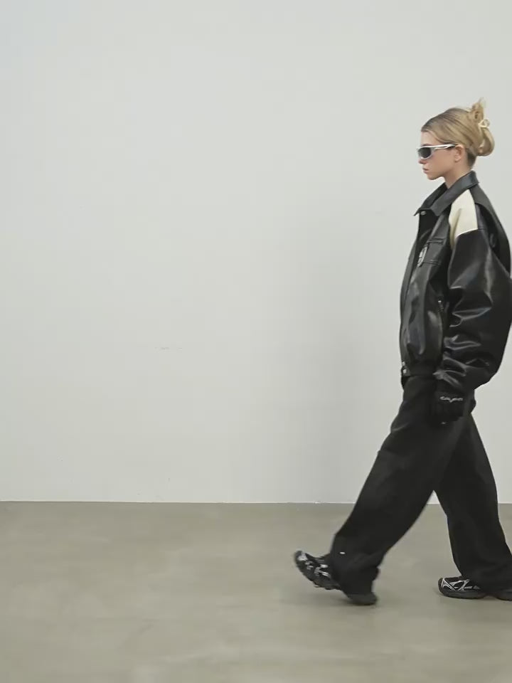 Harsh and Cruel Contrasting Color Stitching Leather Jacket