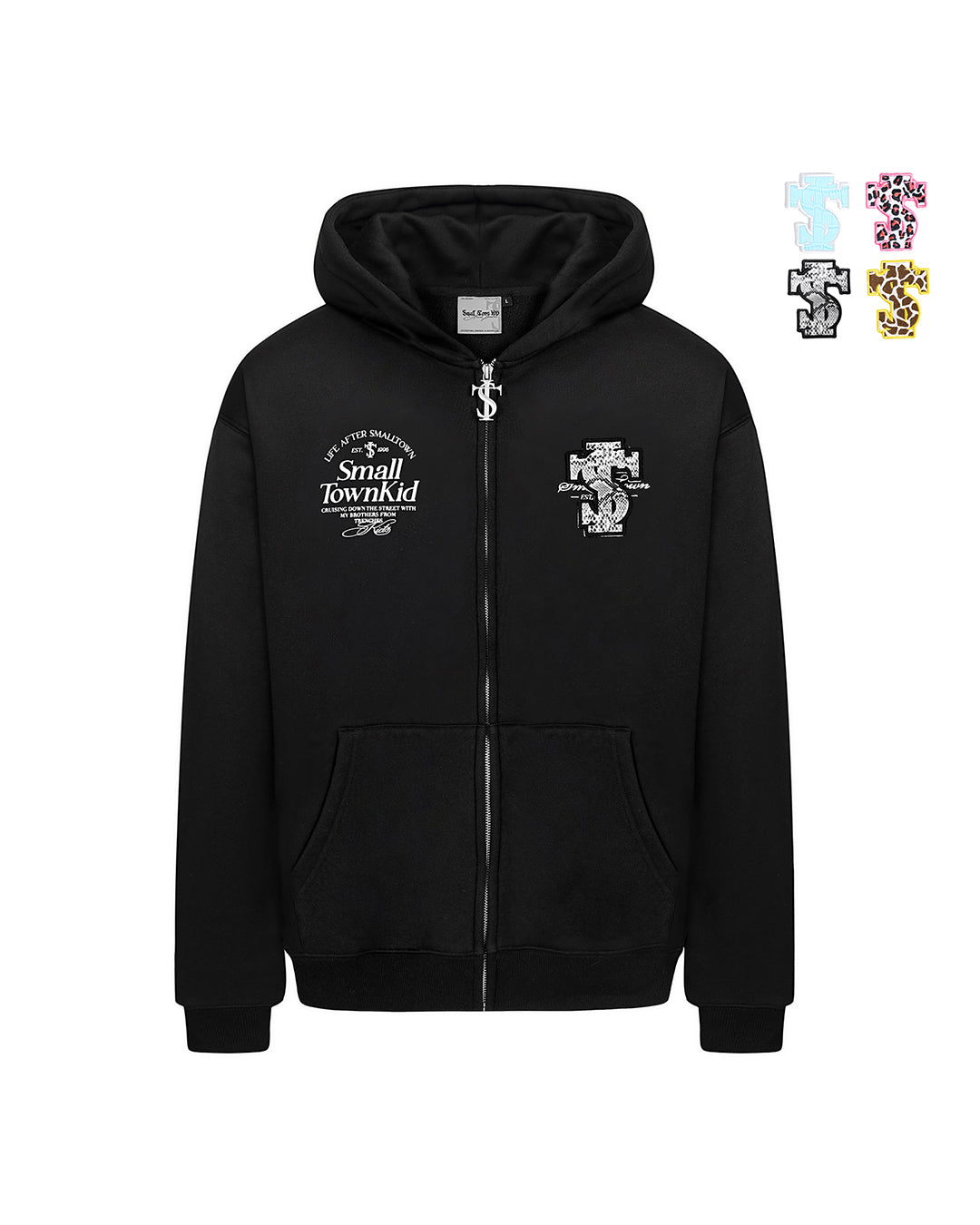 Small Town Kid Animal Textured Logo Velcro Zip-Up Hoodie | Face 3 Face