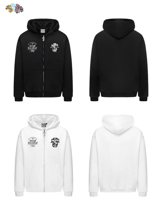 Small Town Kid Animal Textured Logo Velcro Zip-Up Hoodie | Face 3 Face