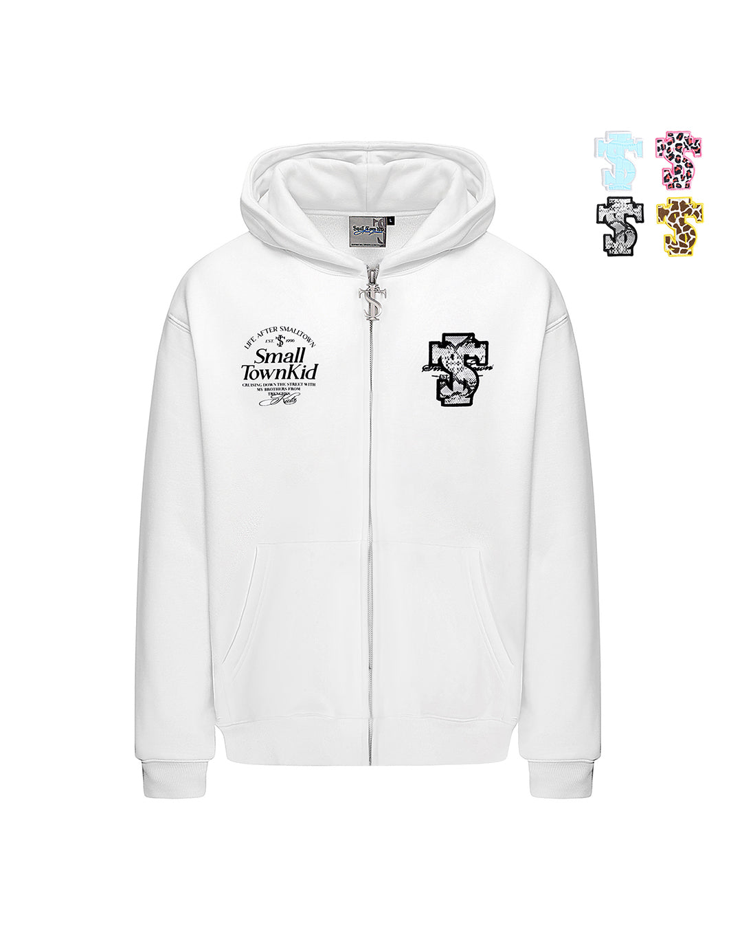 Small Town Kid Animal Textured Logo Velcro Zip-Up Hoodie | Face 3 Face