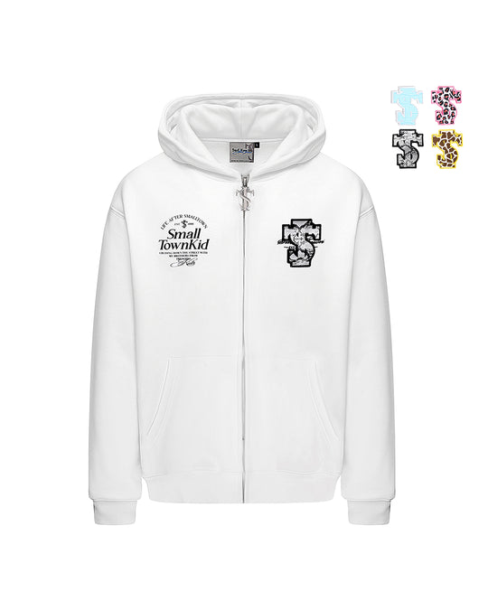 Small Town Kid Animal Textured Logo Velcro Zip-Up Hoodie | Face 3 Face